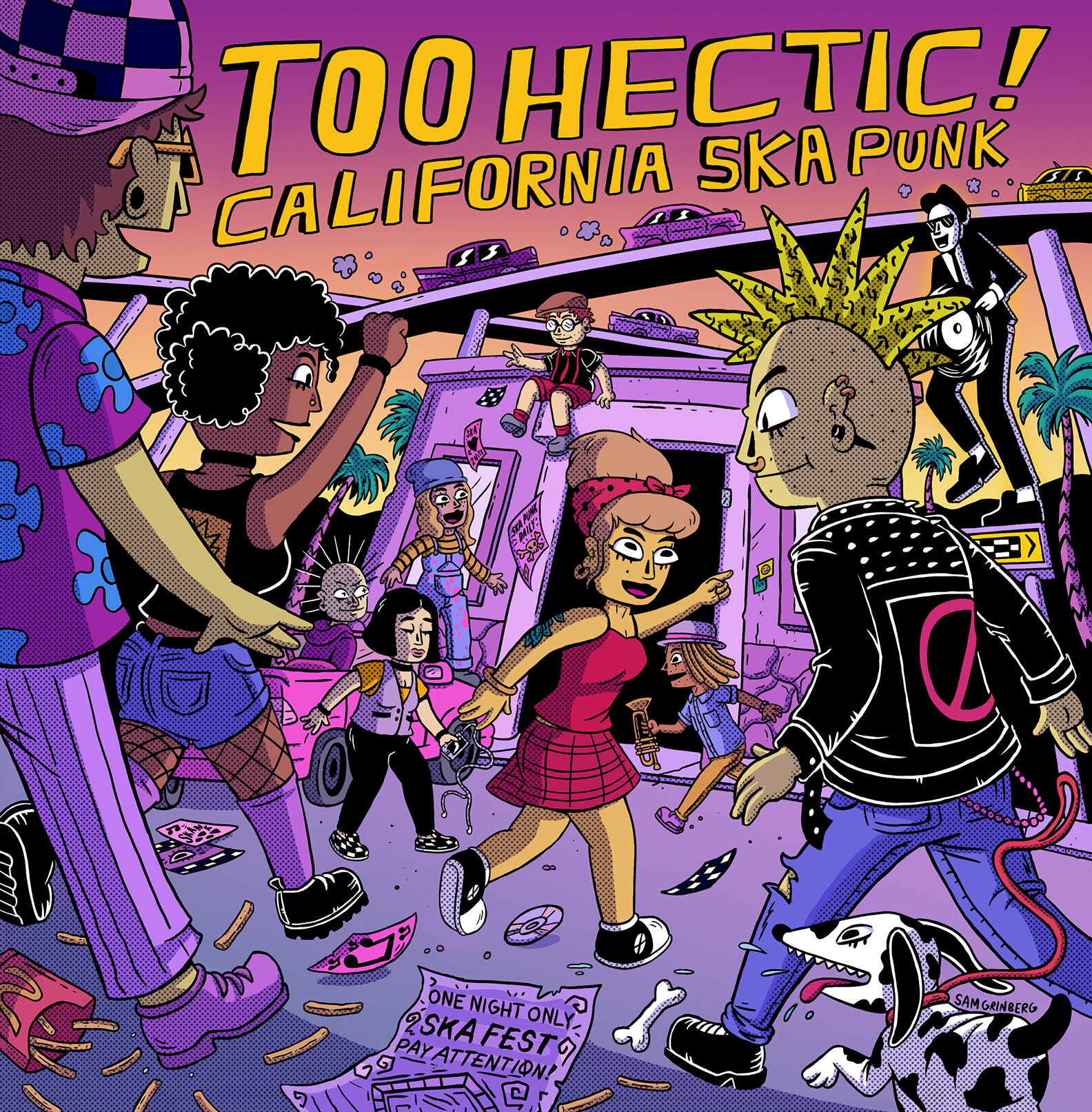  Album design, illustration, and layout for Too Hectic! California Ska Punk, 17 track compilation available on Vinyl, CD, and Casette 