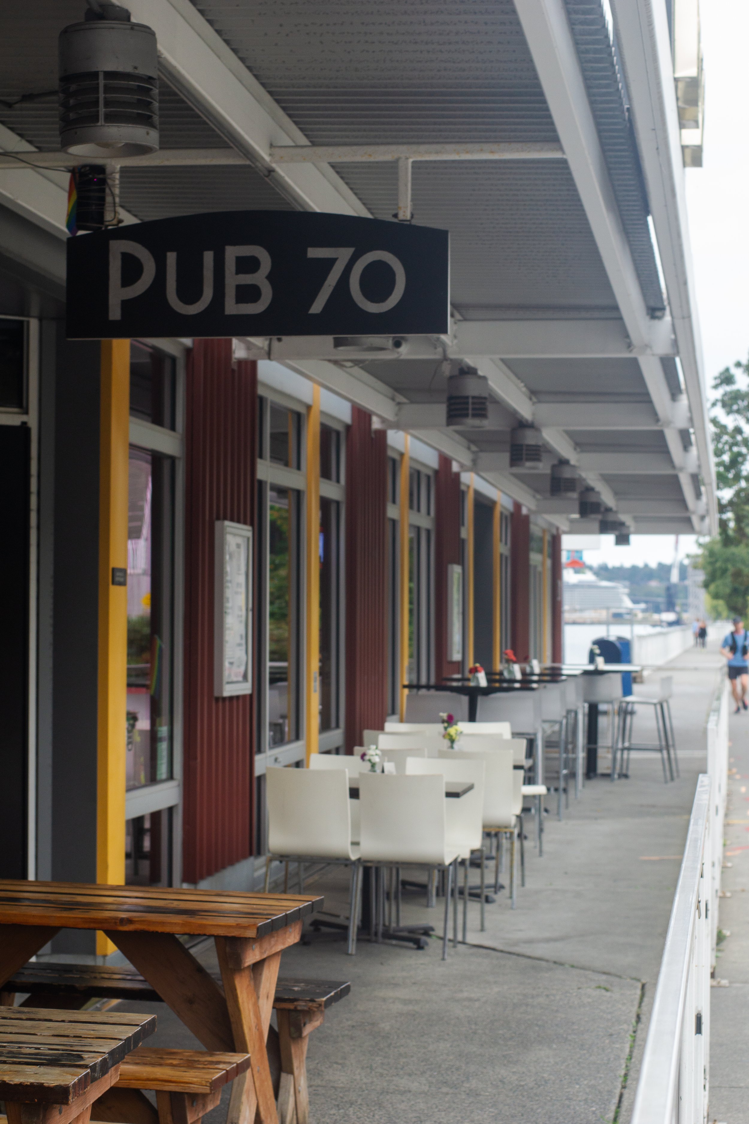 pub 70 front patio with table and seat