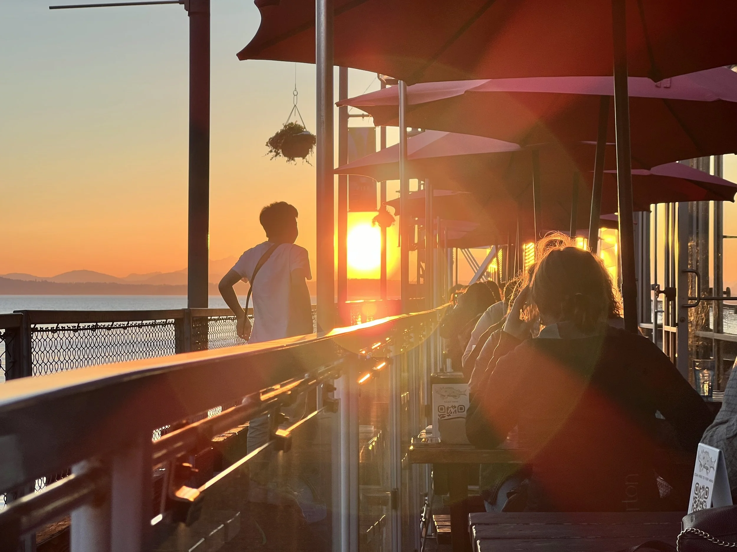 pub 70 water front patio with sunset