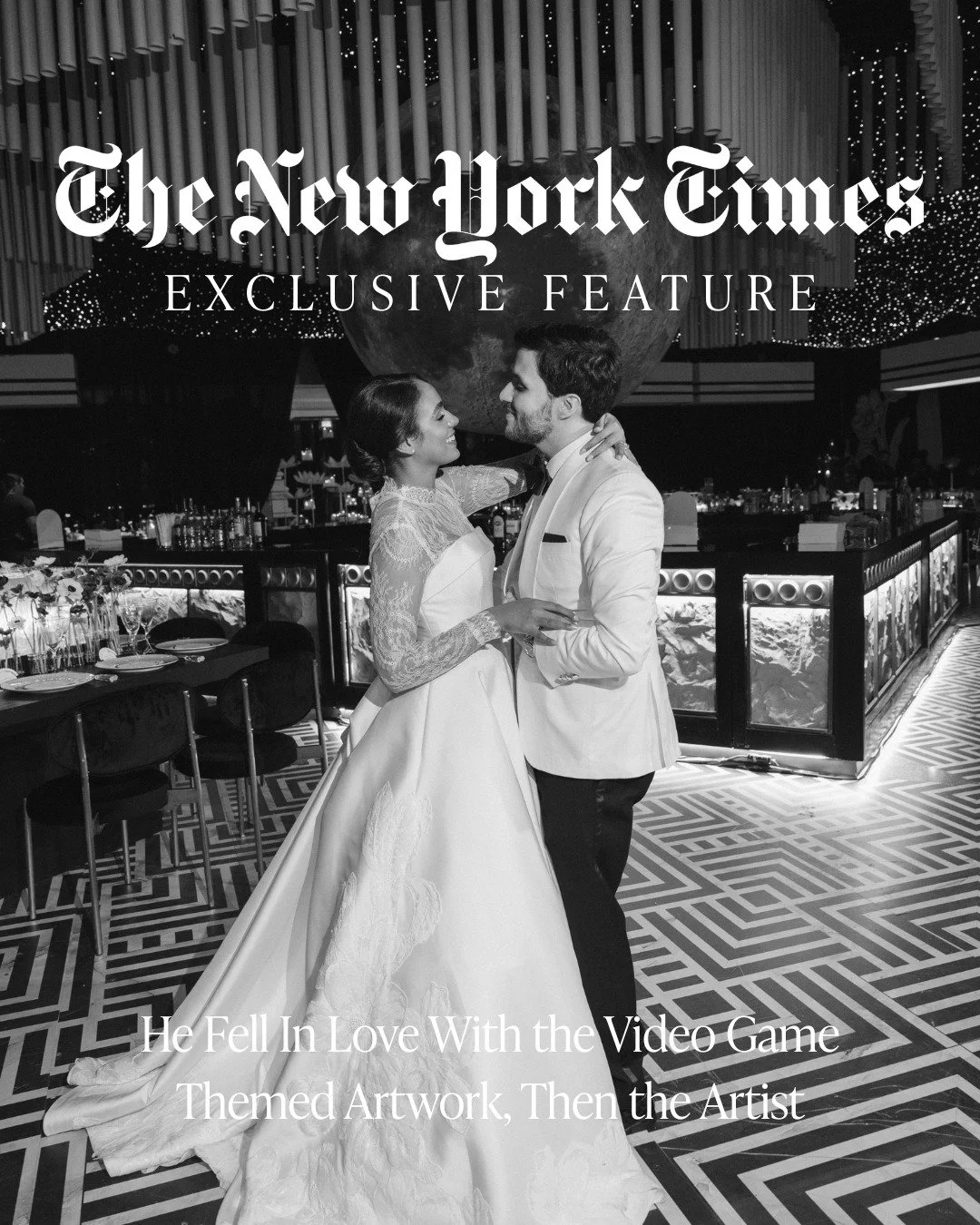 He fell in love with the video game-themed artwork, then the artist -- Hector Cruz and Adrianny Almonte's charming love story, featured exclusively on the @nytimes 🖤

The couple's ethereal ceremony came to life with billowing drapery and custom buil