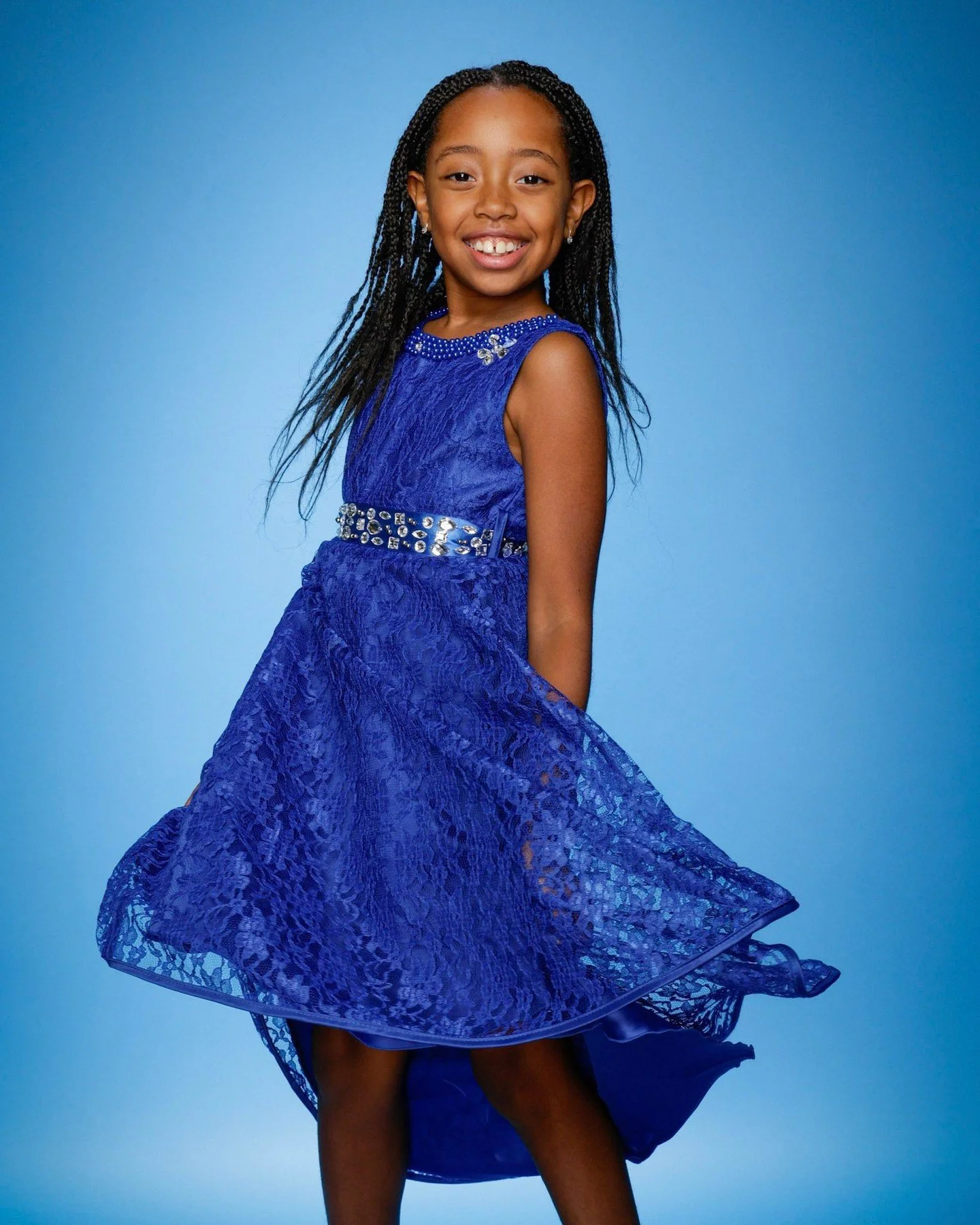 Twirling into February with a smile!! #ConfidenceSeason #BlueDressEnergy #SchoolPhotos #SchoolPictureDay