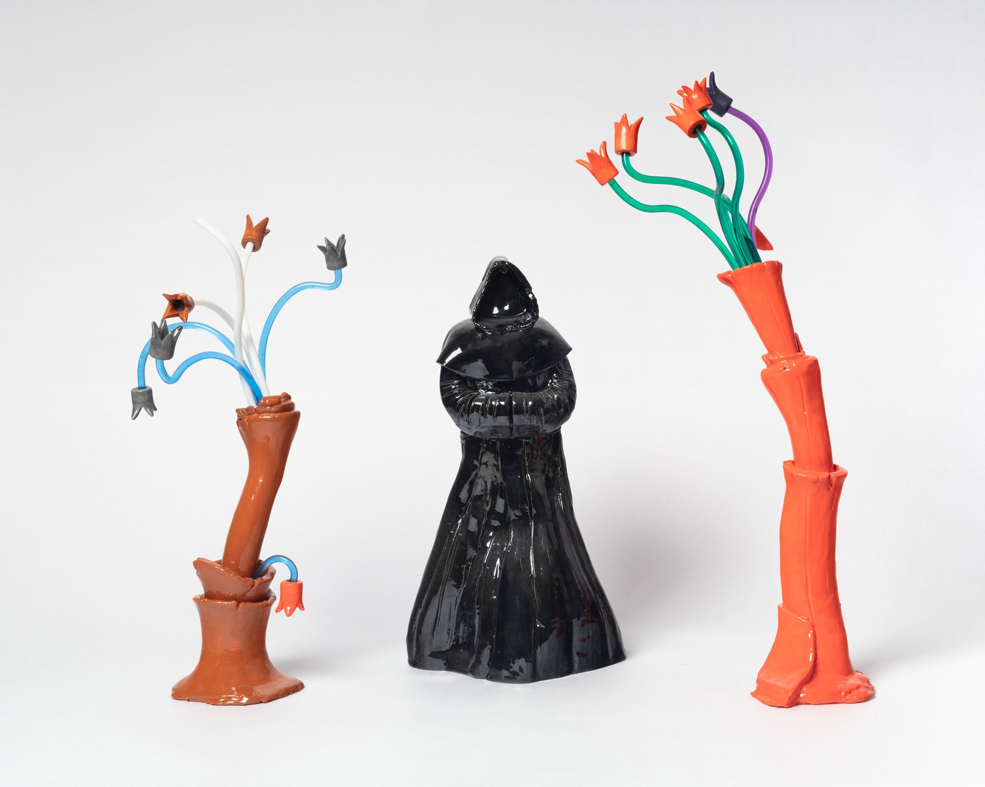Penitents and Trees, ceramic with acrylic, up to 18” high, 2026