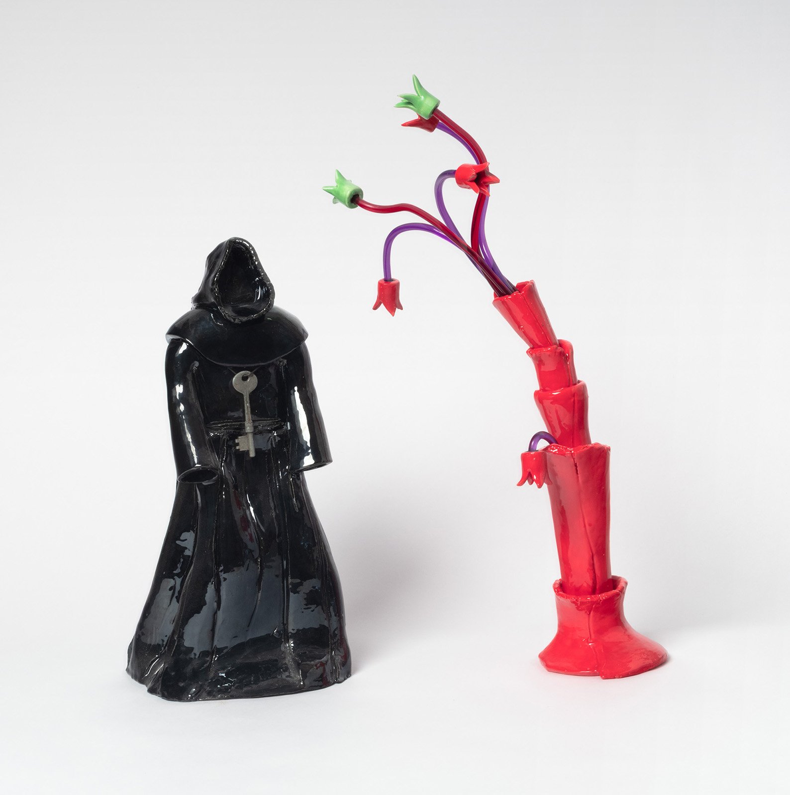 Penitents and Trees, ceramic with acrylic, up to 18” high, 2026