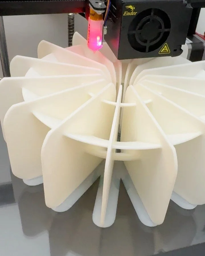 Designed some prototype &ldquo;Turbo Fan&rdquo; light pendants to diffuse my bare bulb spot lights over the holiday - having fun making something beautiful out of direct source lighting that is a necessary evil in residential spaces.  First prototype