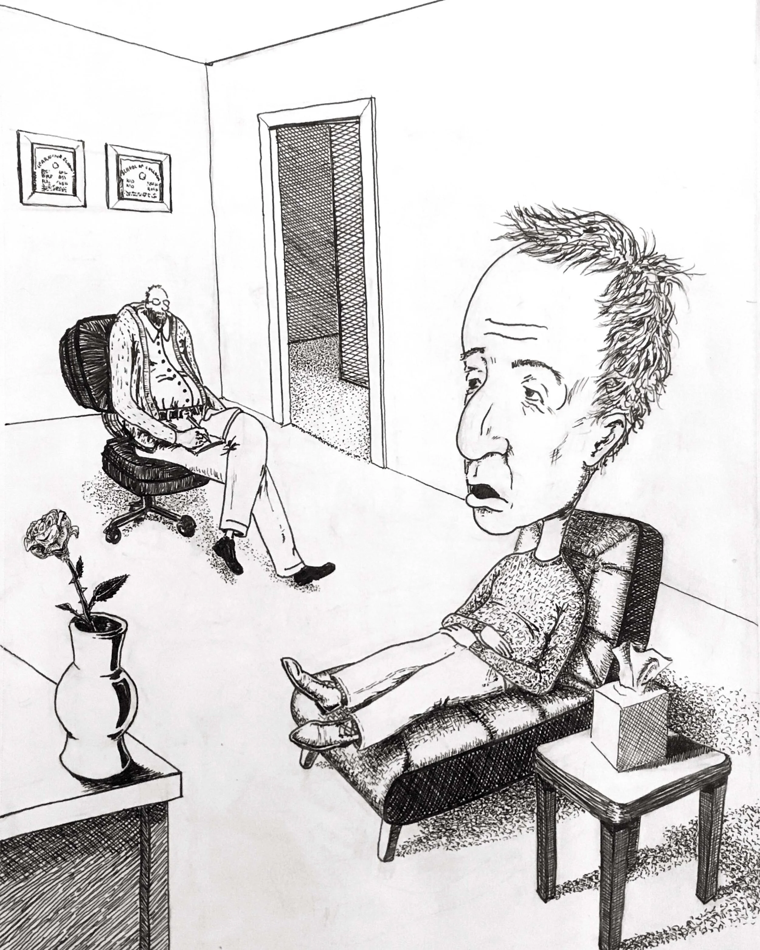 Shrunk. 2020. Ink on paper. 9″ x 12″.