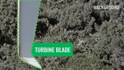 A diagram of a wind turbine blade in a wooded area, with the word 'BACKGROUND' in the top right corner.