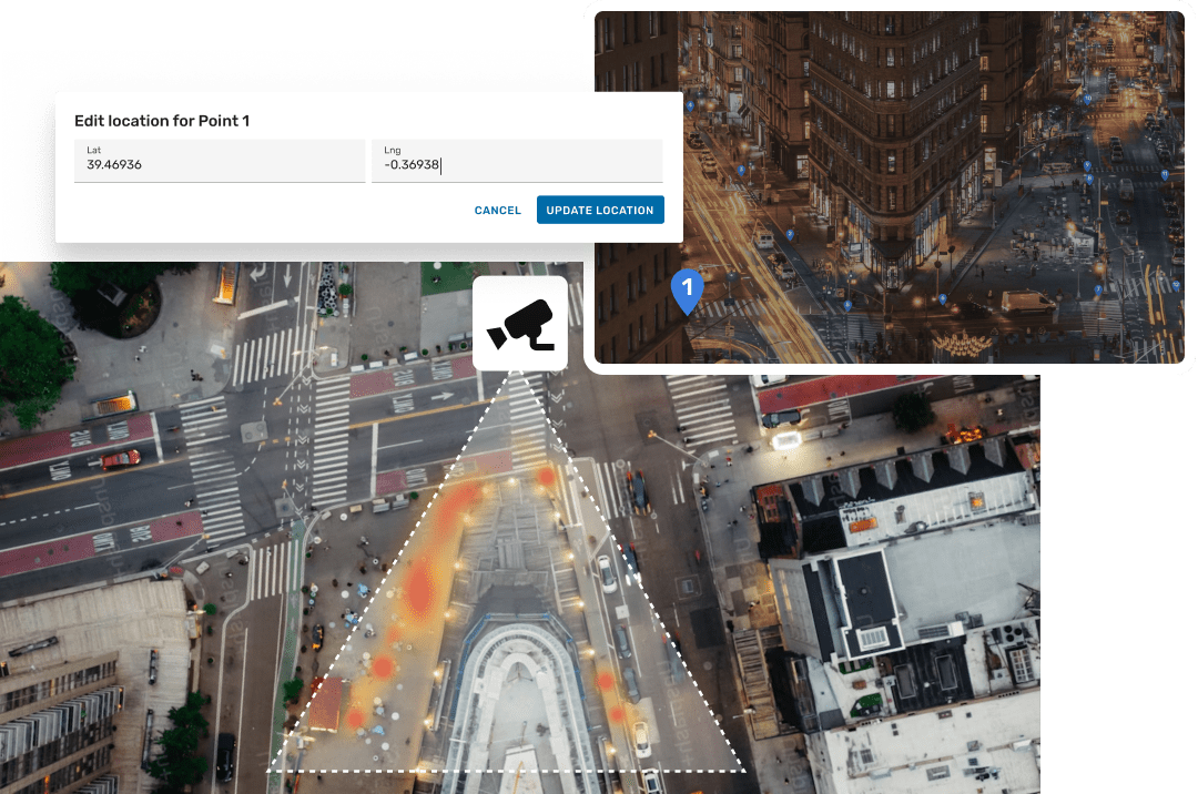 Map hot spots captured on camera onto orthomaps as a heatmap