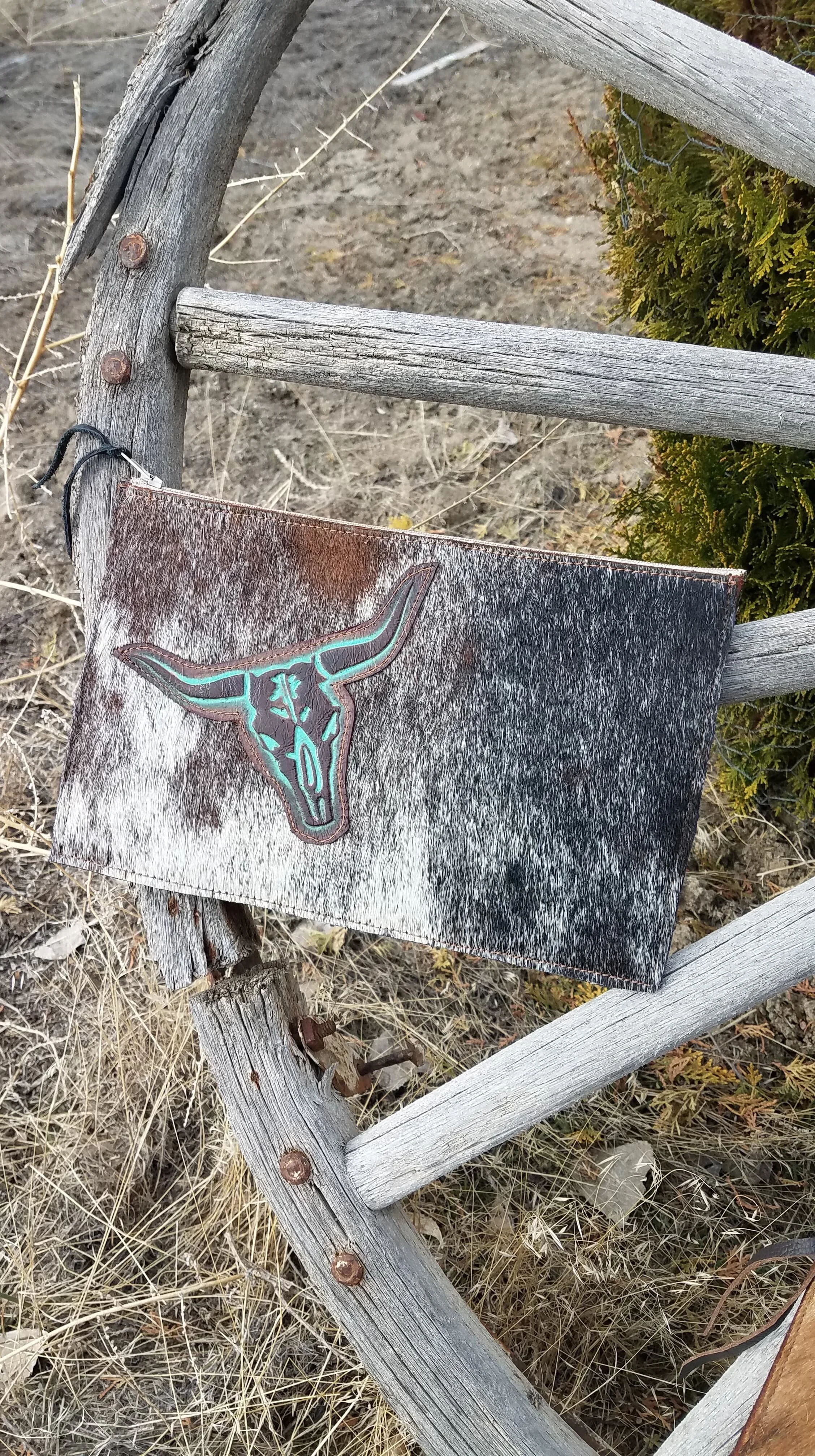 Cowhide Skull Clutch