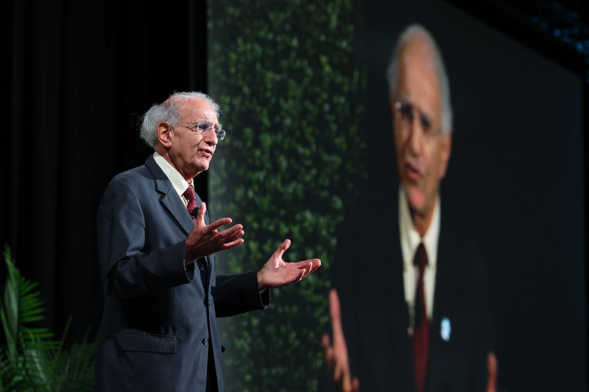 Keynote speaker presenting at a conference at the Boston Convention and Exhibition Center