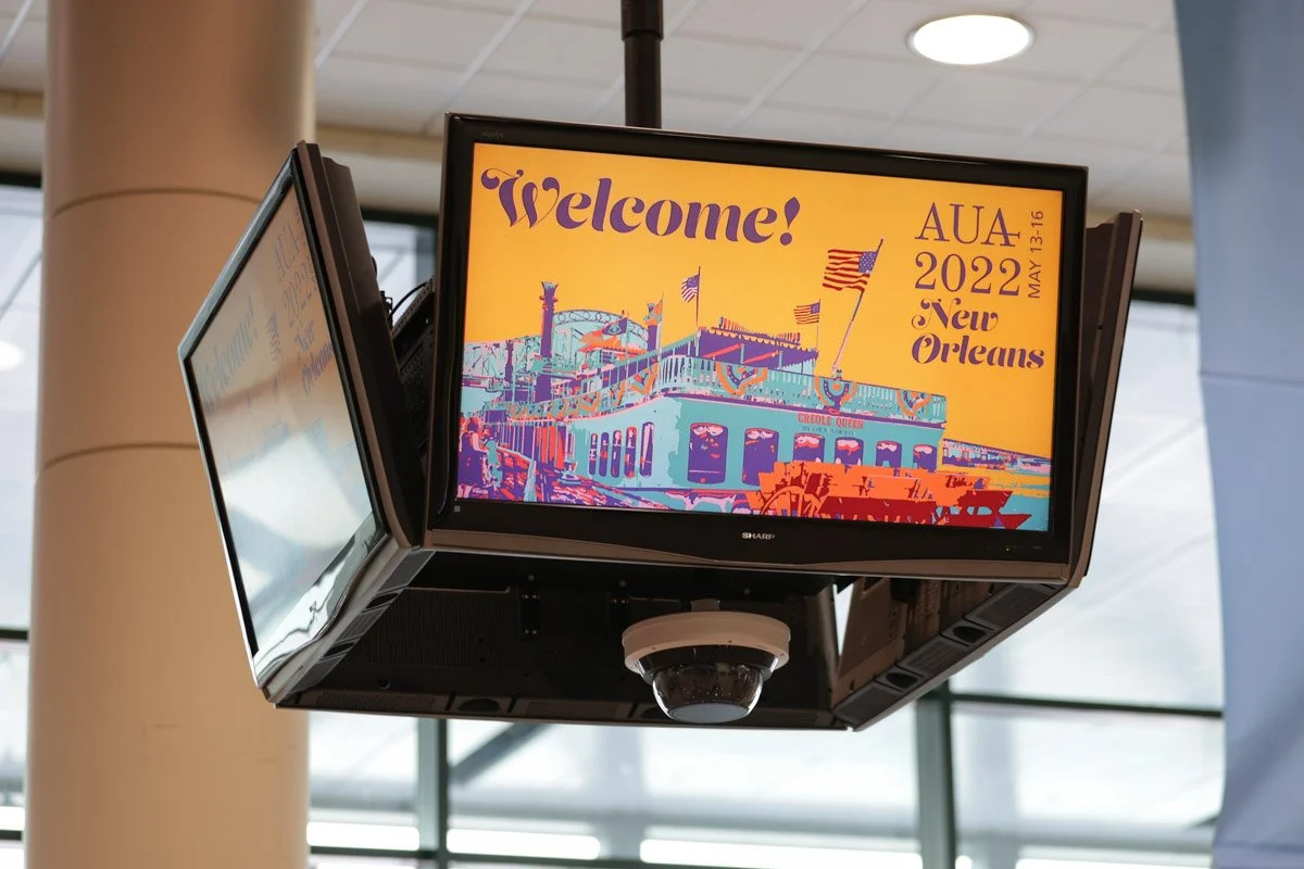 monitor displaying the logo of the American Urological Association Meeting in the New Orleans Ernest N. Morial Convention Center 