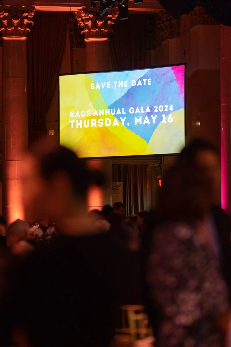 KACF Gala Save the Date message displayed on screen at Cipriani Downtown Manhattan