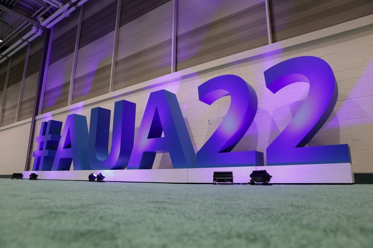 a detailed photo of the American Urological Association Meeting logo in the New Orleans Ernest N. Morial Convention Center 