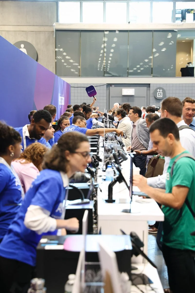 busy registration at the Amazon Web Services Summit in New York City