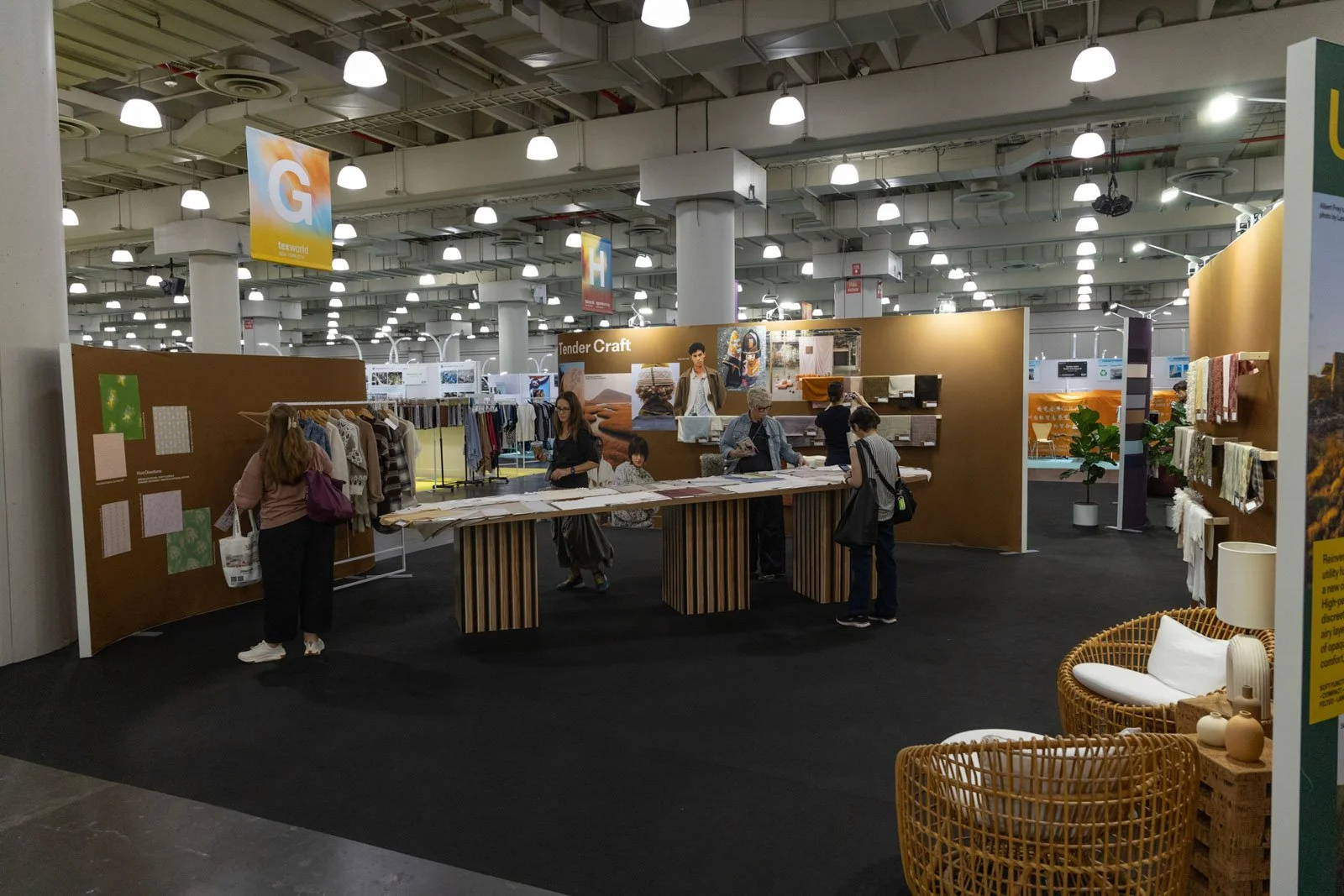 Texworld NYC textile products displayed at an exhibitor booth at Javits Center