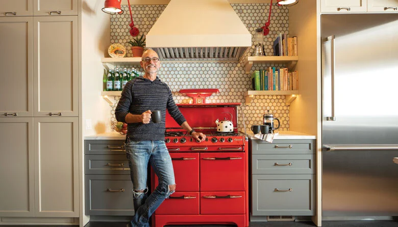 Image Credit: Alex CrookSeeing Red | Homeowner Walt Mason found this stunning 1940s-era O’Keefe &amp; Merritt stove on Craigslist and had it restored by a company in Los Angeles; it now works “right down to the clock,” he says.