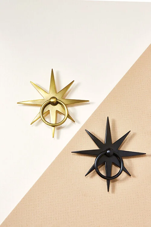 At $75 a pop, these starburst pulls (shown in matte brass and black, perfect for updating that heirloom credenza) have long been one of the most popular items at Seattle interior design firm Pulp Design Studio. Available at pulpdesignstudios.com