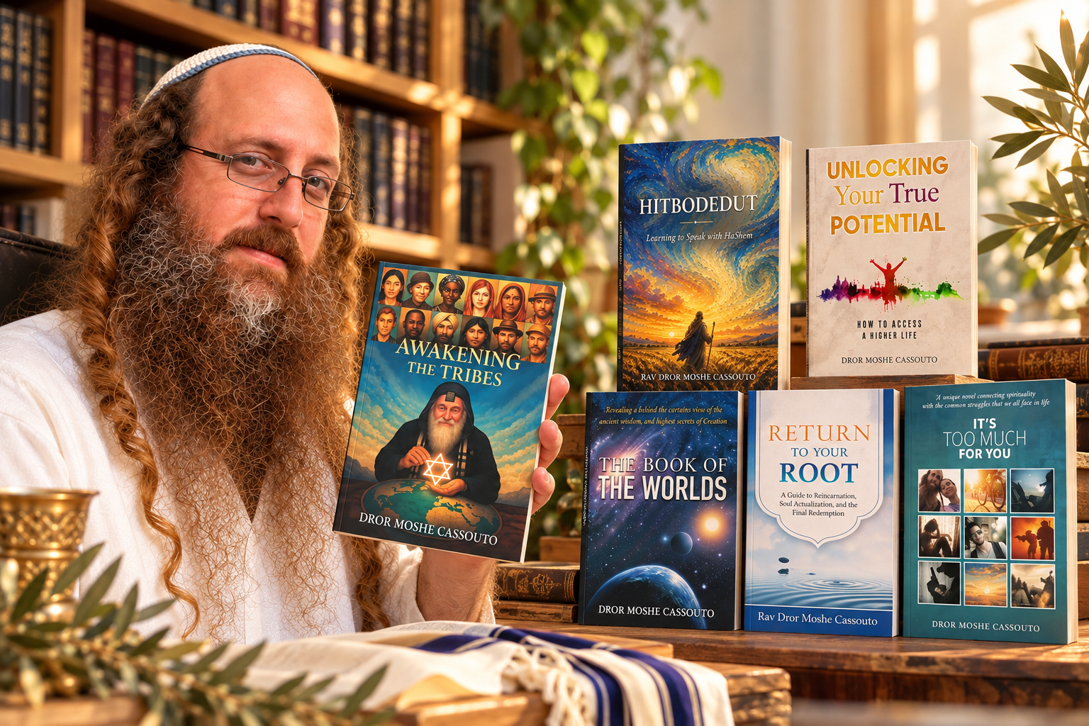 Rav Dror with a selection of his books