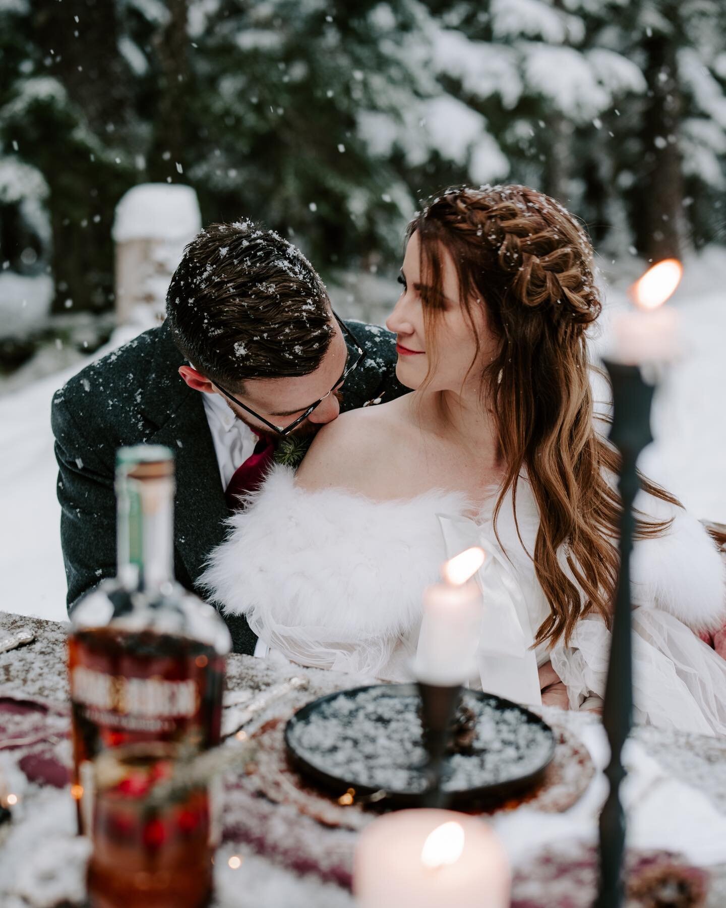 When Mother Nature decides to make magic ✨ If you&rsquo;re considering a winter elopement and you&rsquo;re on the fence about it, DO IT! 
.
.
.
.
Florals: @wildpoppyak
Gowns: @rawgoldenrentals
Models: @taylooorann + @teedubbin
Hair &amp; Makeup: @jac