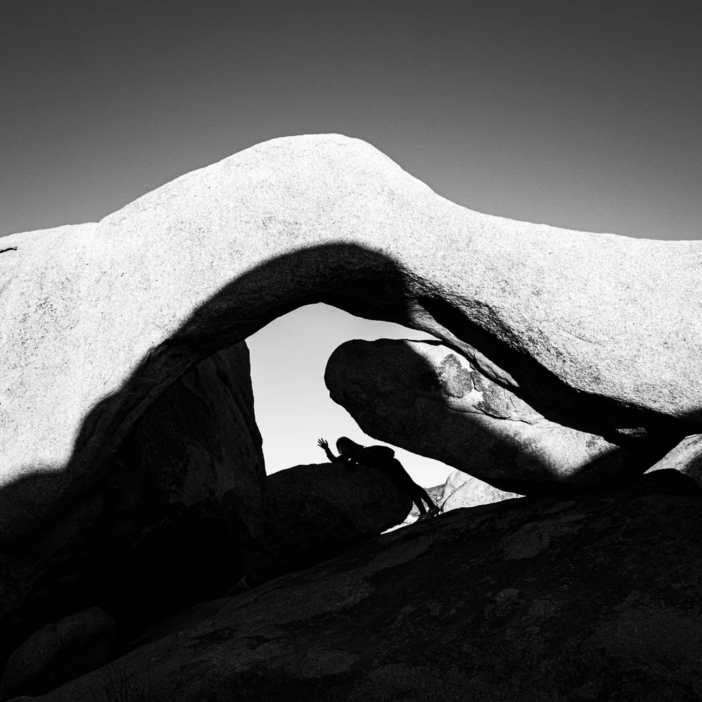 Arch Rock in Joshua Tree National Park in black and white