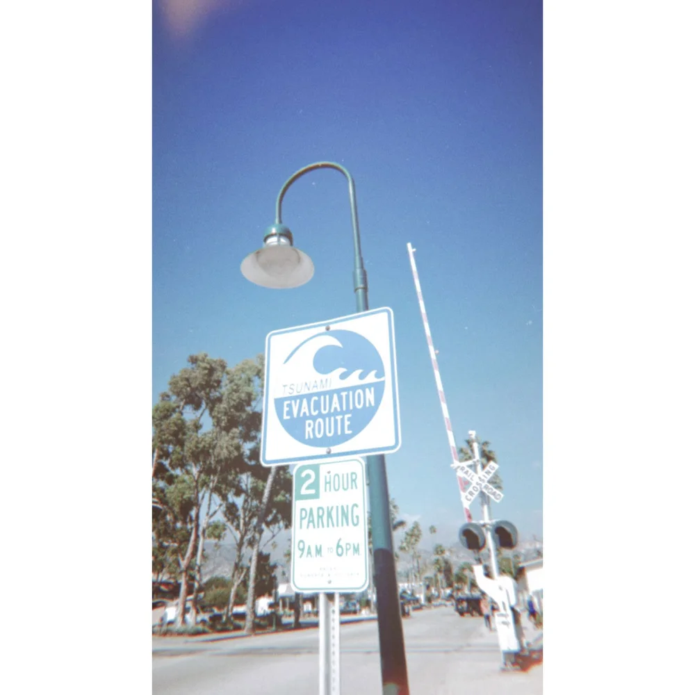 Evacuation sign post in Carpinteria, California