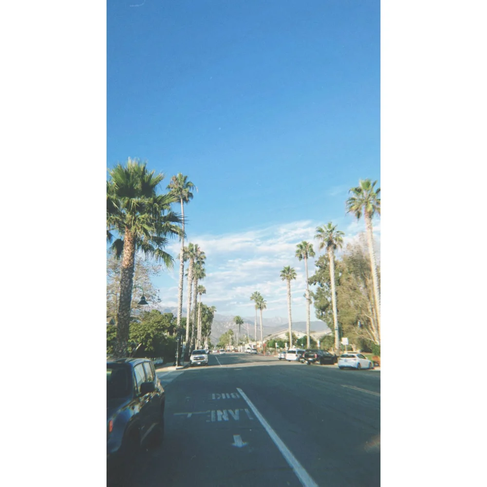 Road in Carpinteria, California with mountains in background