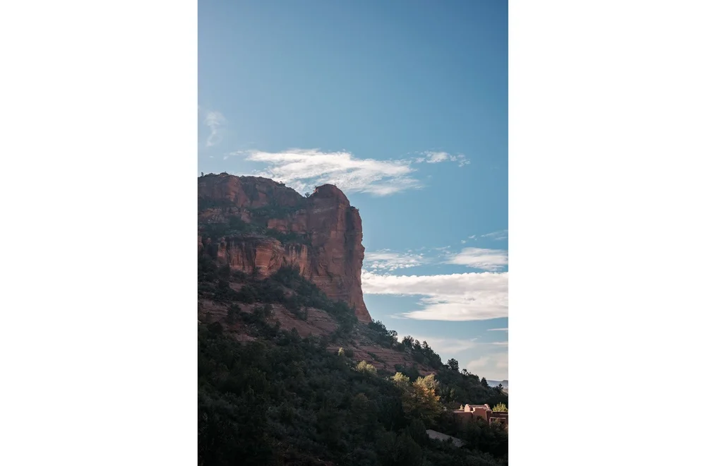 Subway Cave Trail sunlight over mountain and on building