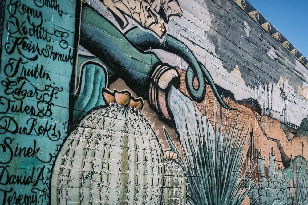 Phoenix downtown Roosevelt Row mural water writes