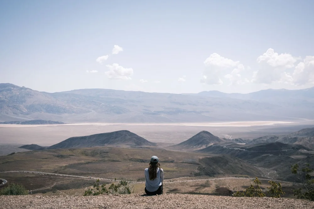 Death Valley Father Crowley Overlook sitting and enjoying the valley view