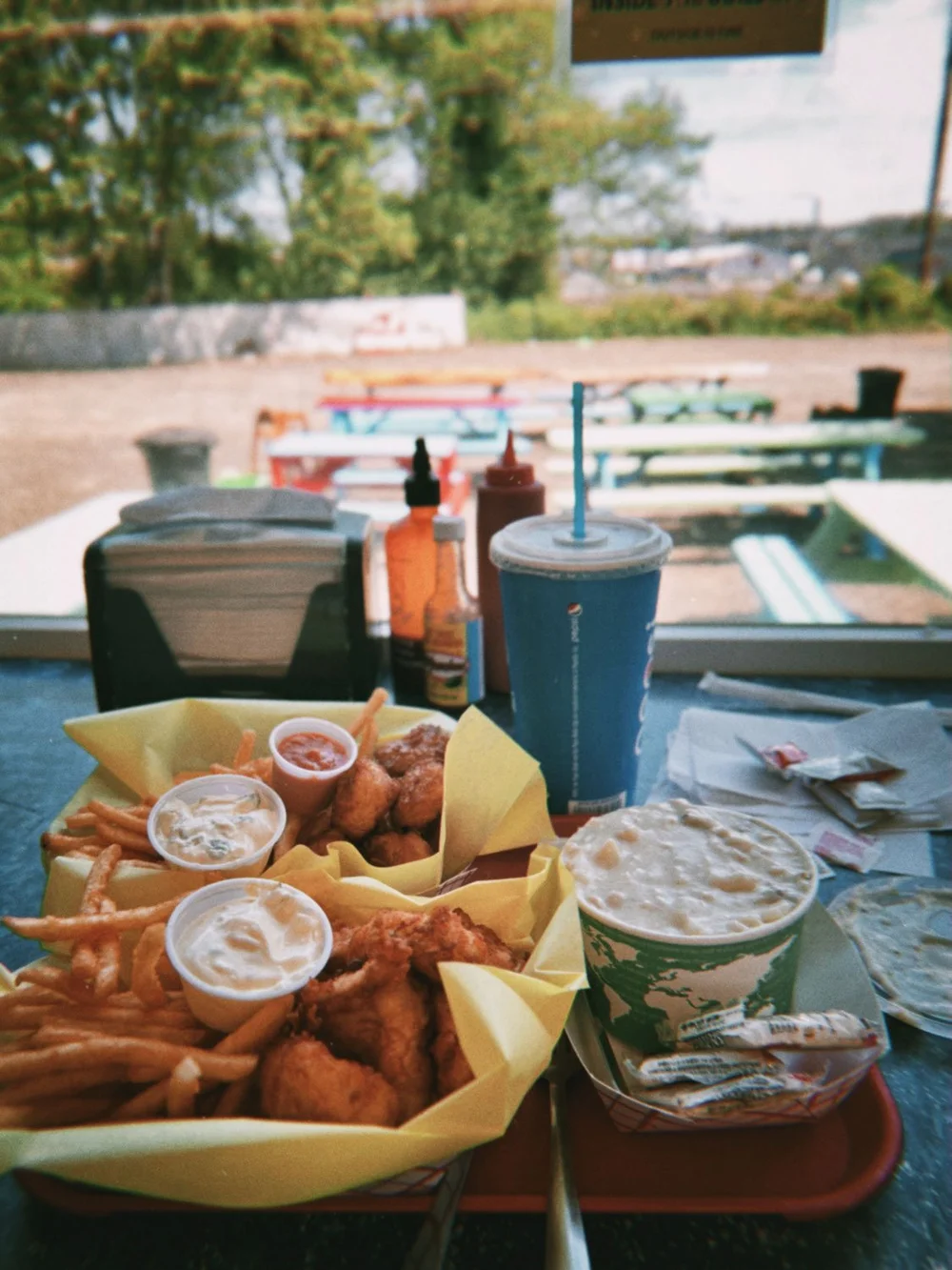 Oregon South Beach Fish Market fish and chips plus clam chowder