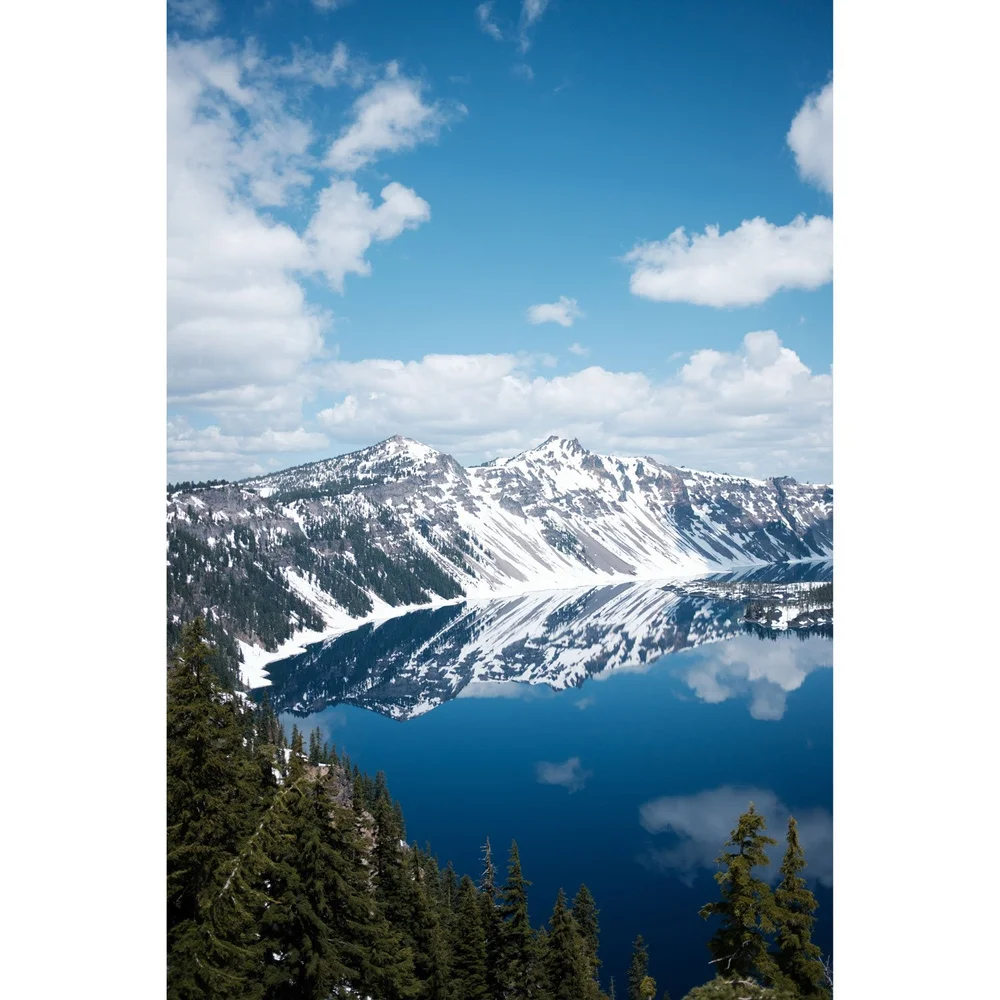Crater Lake, Oregon, snow peaks and clear lake