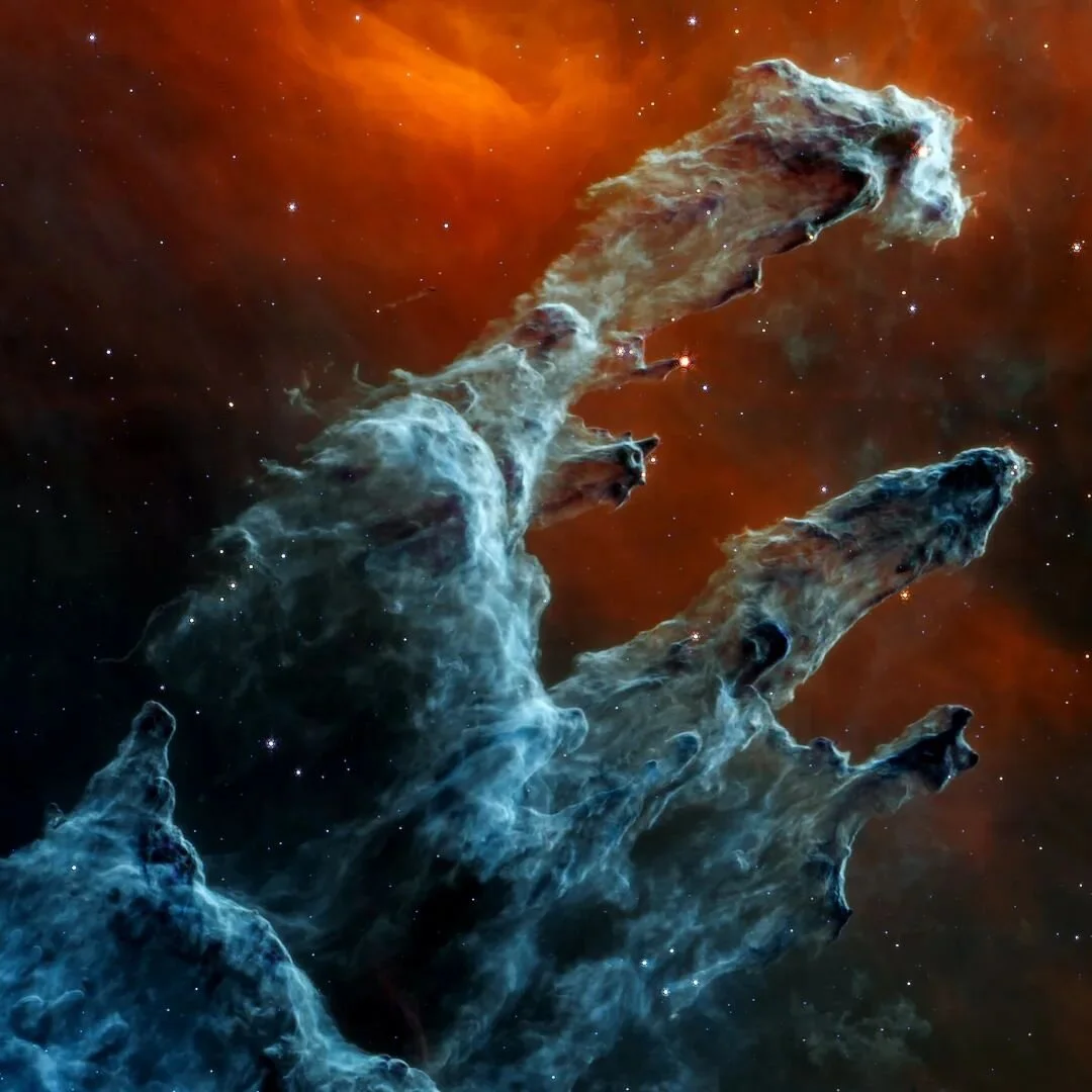 New stars being born here.  New image from the #jwst of the Pillars of creation. Lucky to be alive while images like this can be taken. 
Absolutely mind boggling. 
#jameswebbspacetelescope
