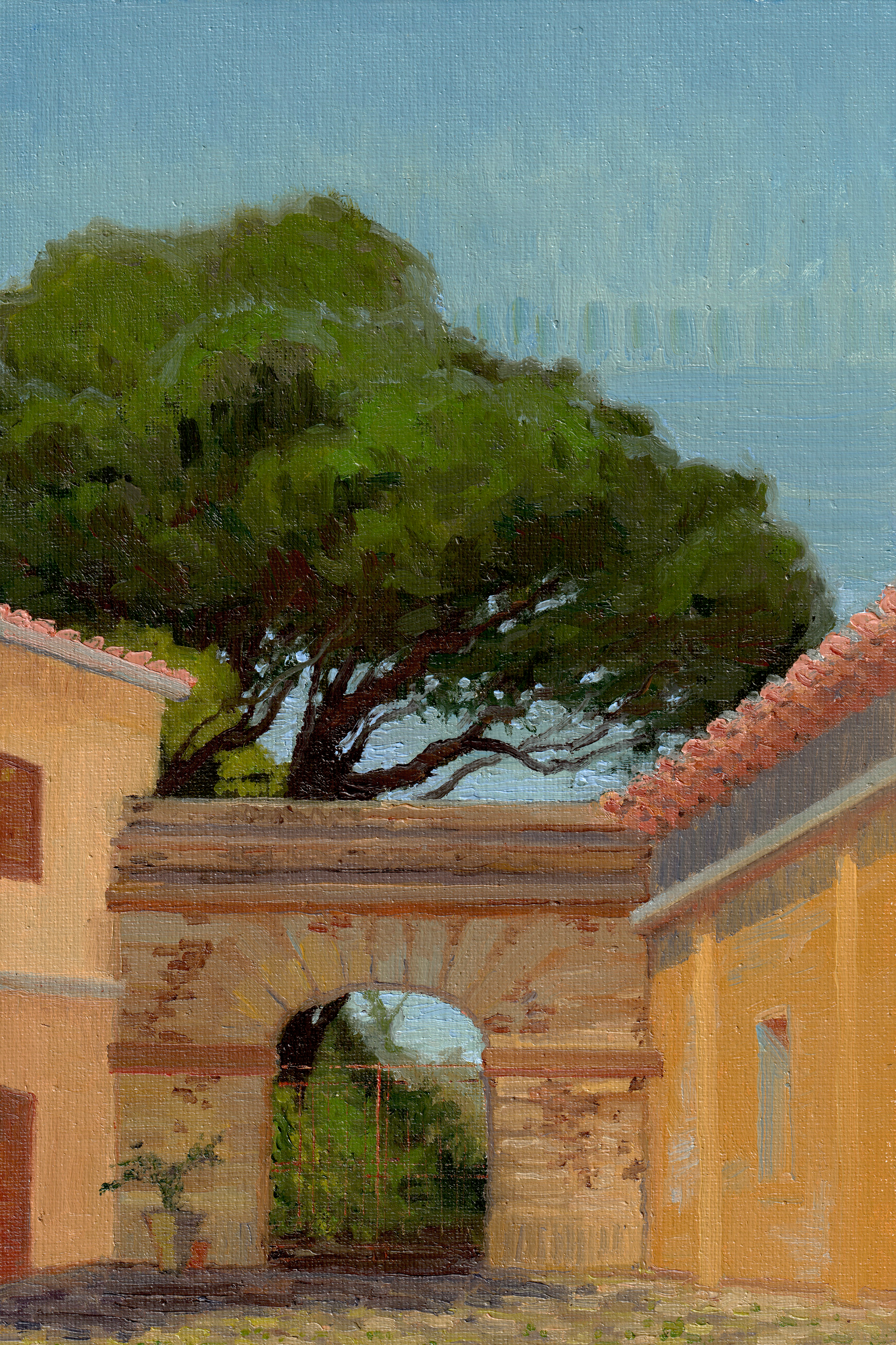 Plein air: Orchard Gate in Milis, Sardinia. May 2025. 11.81" x 7.87"(30 x 20 cm), Oil on canvas panel. [Completed during AIR with Nocefresca]