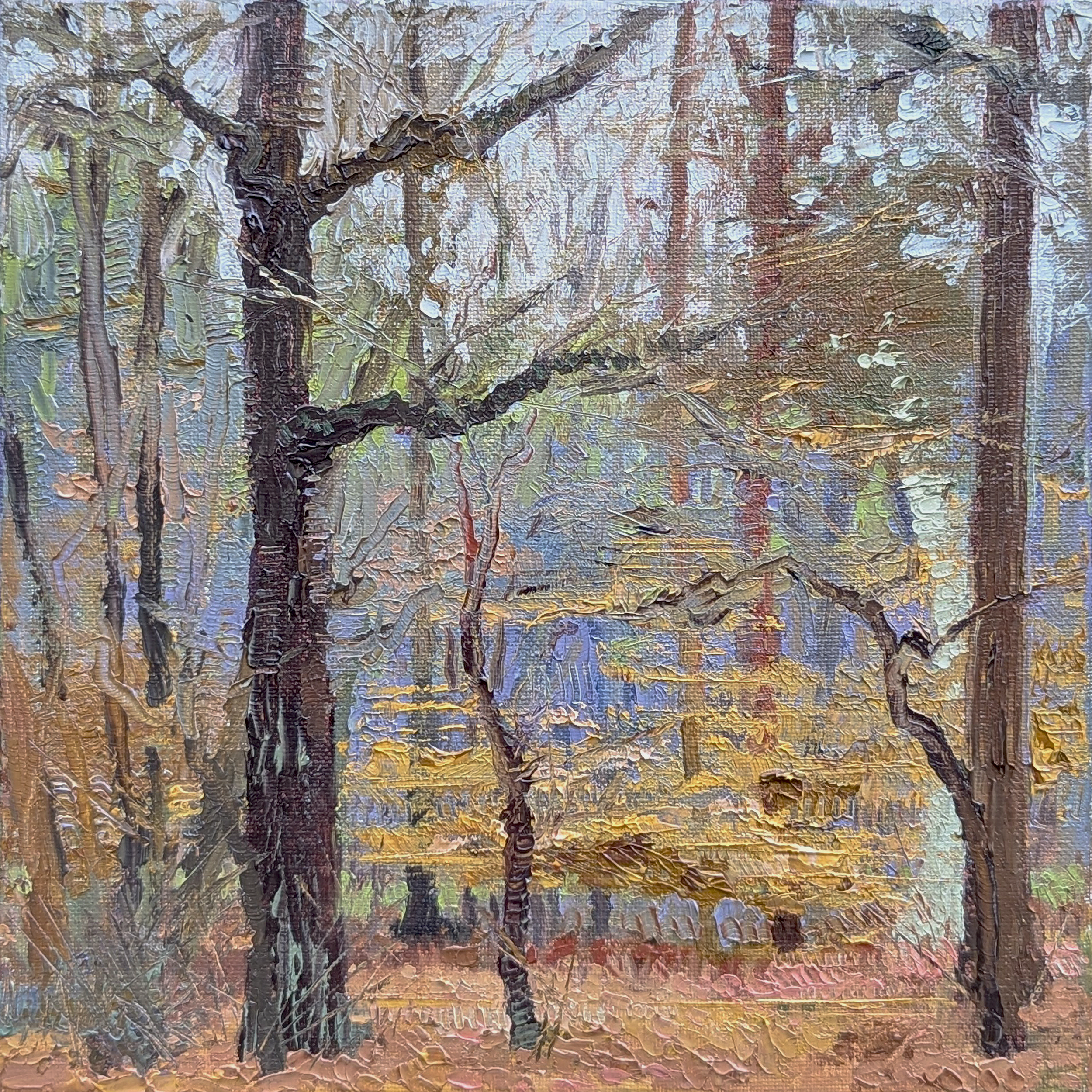 Plein Air: Winter Stillness in Maryland, USA. 2023. 10"x10". Oil on stretched canvas.
