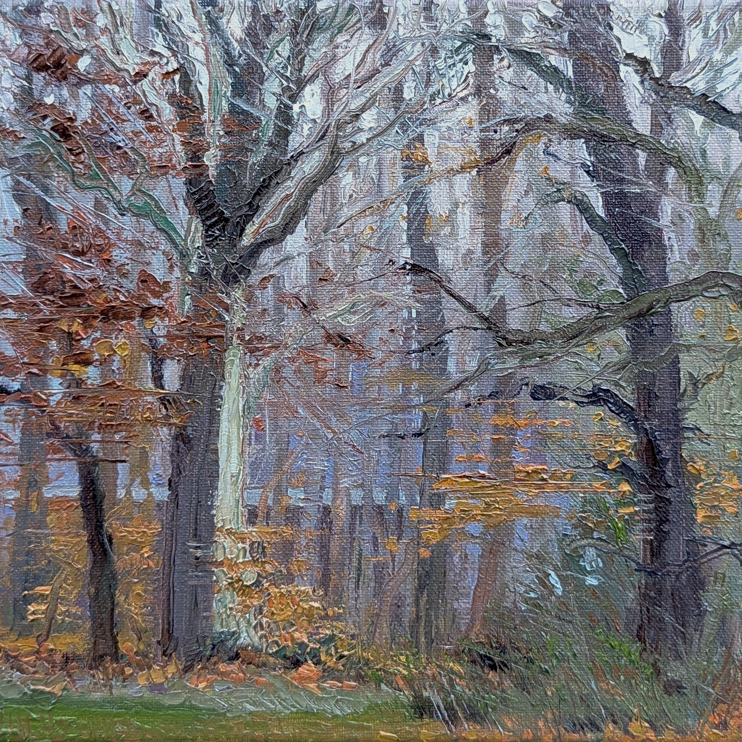 Plein Air: Winter Silence in Maryland, USA. 2023. 10"x10". Oil on stretched canvas.