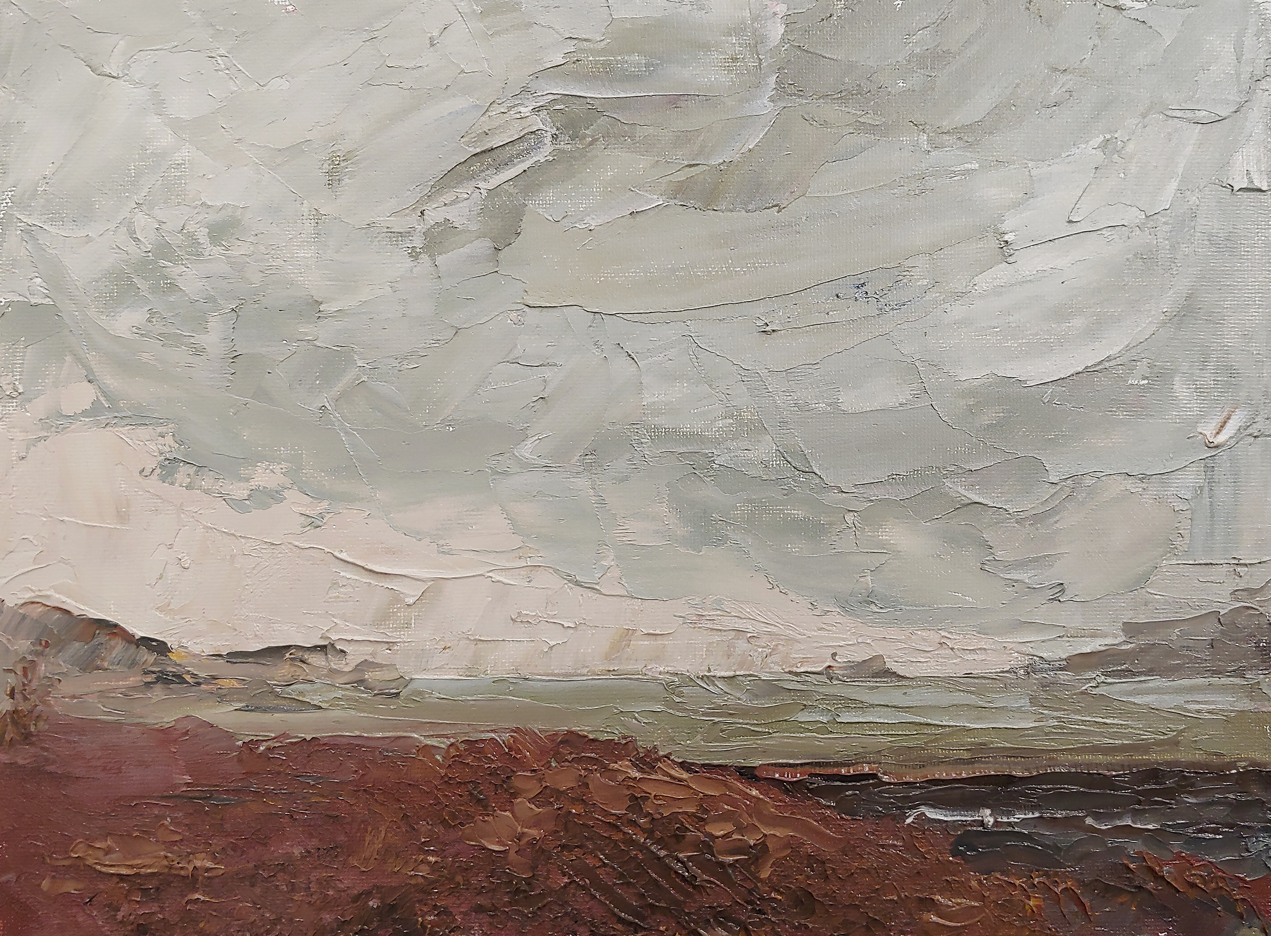 Fjord Behind Fish Factory in East Iceland. February 2020. 9”x12” Oil on panel, palette knife. [Completed during AIR with Fish Factory Iceland]