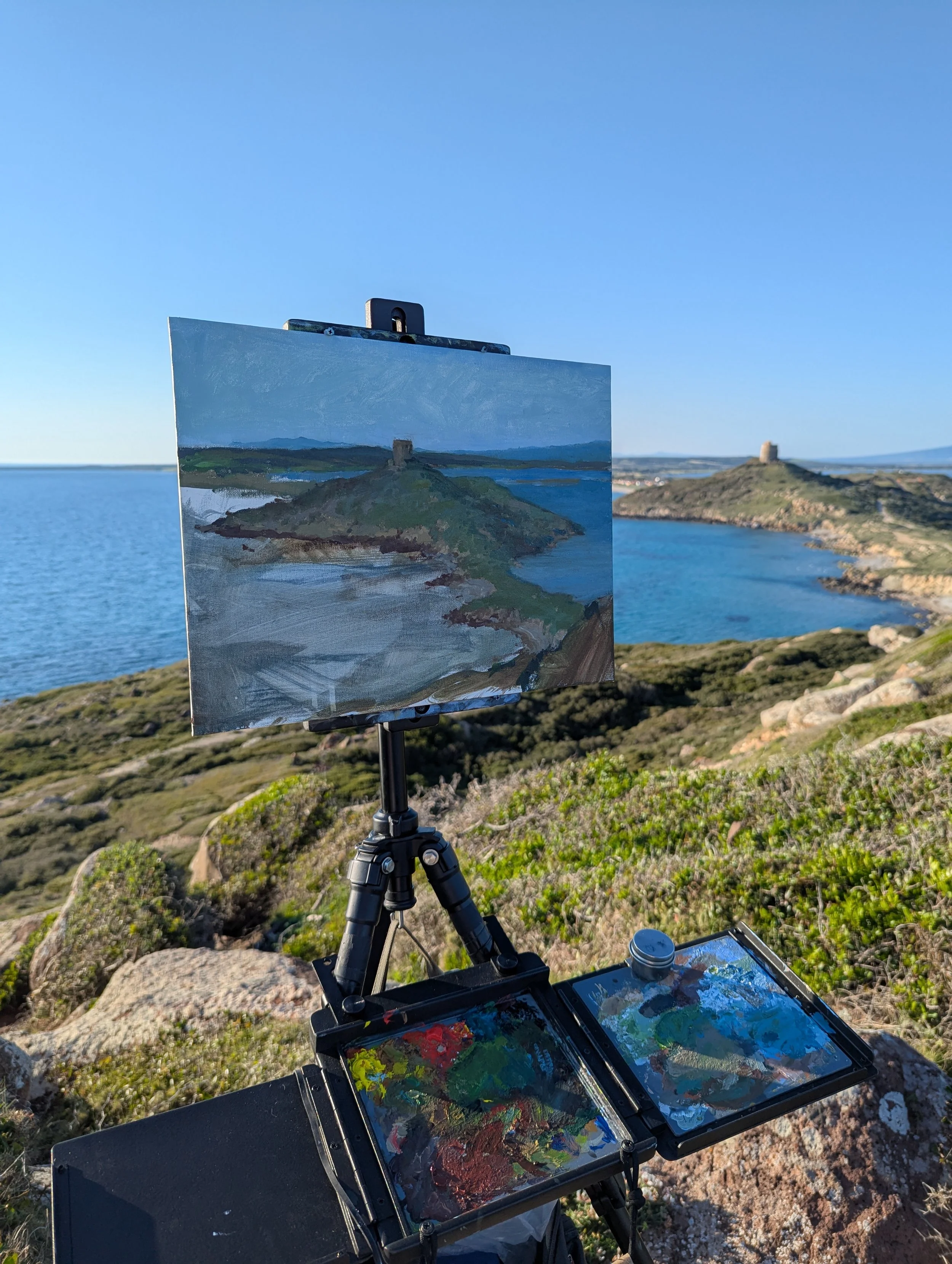 A rough start to a plein air session of Tharros, on ancient site on Capo San Marco