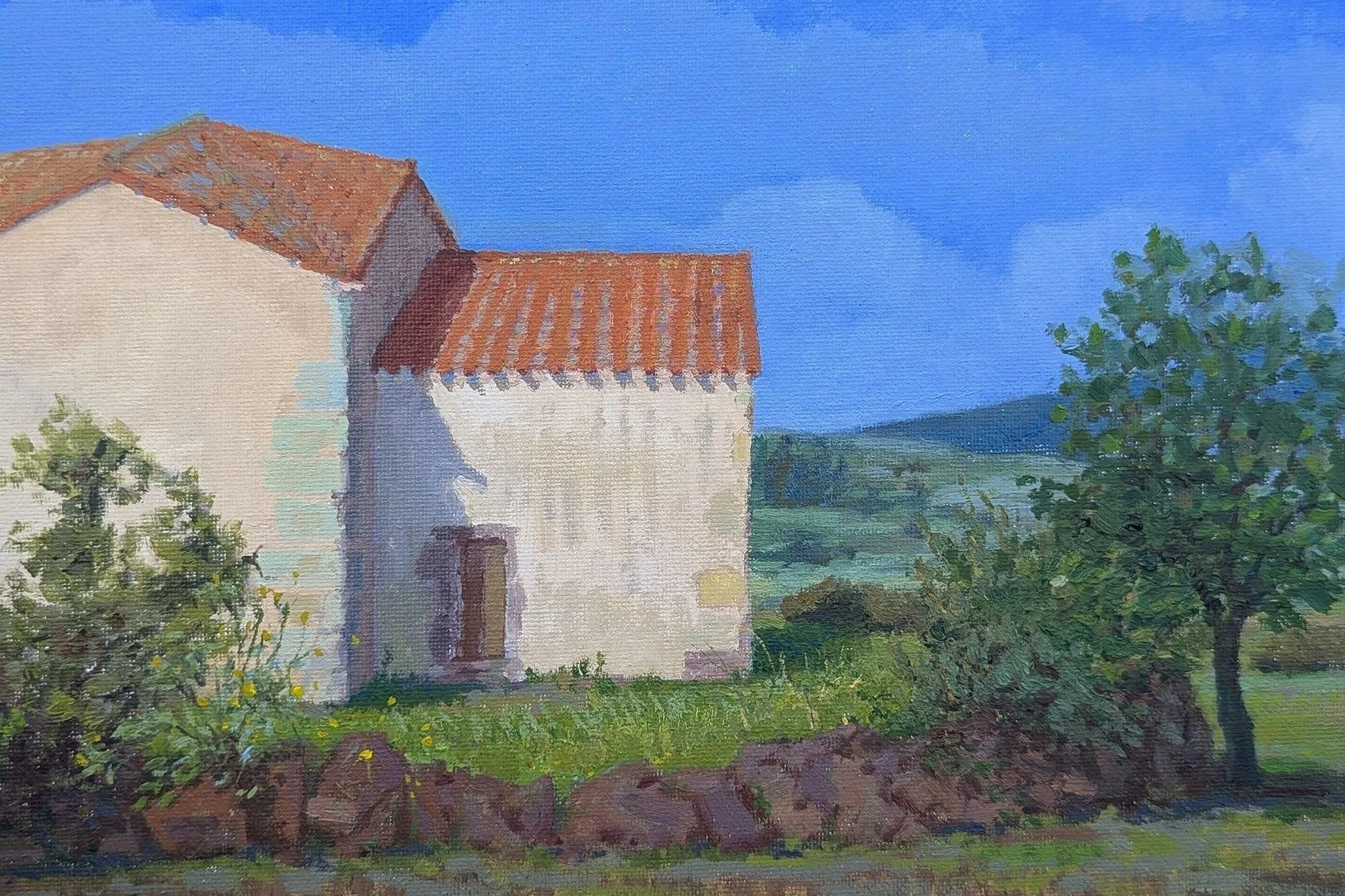 Church of San Giorgio, Milis. mid-morning sun - Plein Air. Oil on panel. 8"x12"