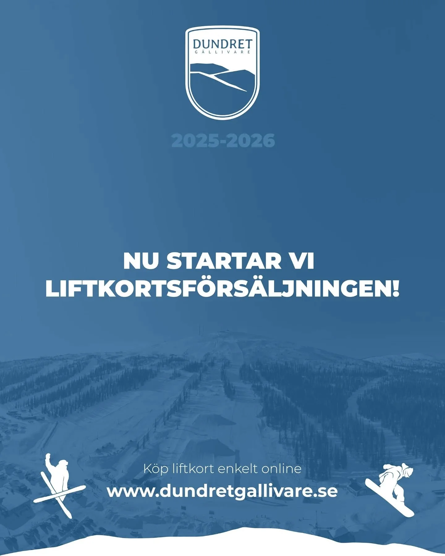 Nu startar vi liftkortsf&ouml;rs&auml;ljningen f&ouml;r vintern 2025/2026! ❄️😍⛷️🏂

Liftkort k&ouml;ps enkelt online eller p&aring; plats i receptionen p&aring; Dundret 😊

Bra att veta: 

🔹️Ungdomsrabatt 500 kr f&ouml;r ungdomar skrivna i G&auml;l