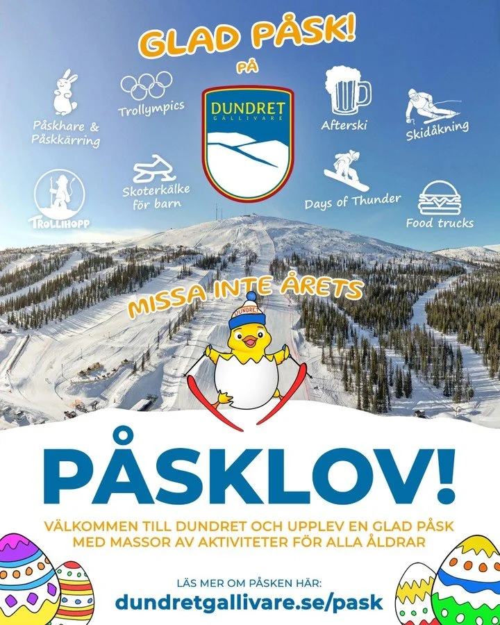 Glad p&aring;sk allihopa! 🐣🌞⛷️🏂

V&auml;lkommen upp till Dundret! I dag kan ni njuta av:

🔸 Fantastisk skid&aring;kning i solsken!
🔸 Afterski med JTM trio som liveband
🔸 Days of Thunder
🔸 Trollihopp
🔸 Trollympics

Vi ses p&aring; folkets berg
