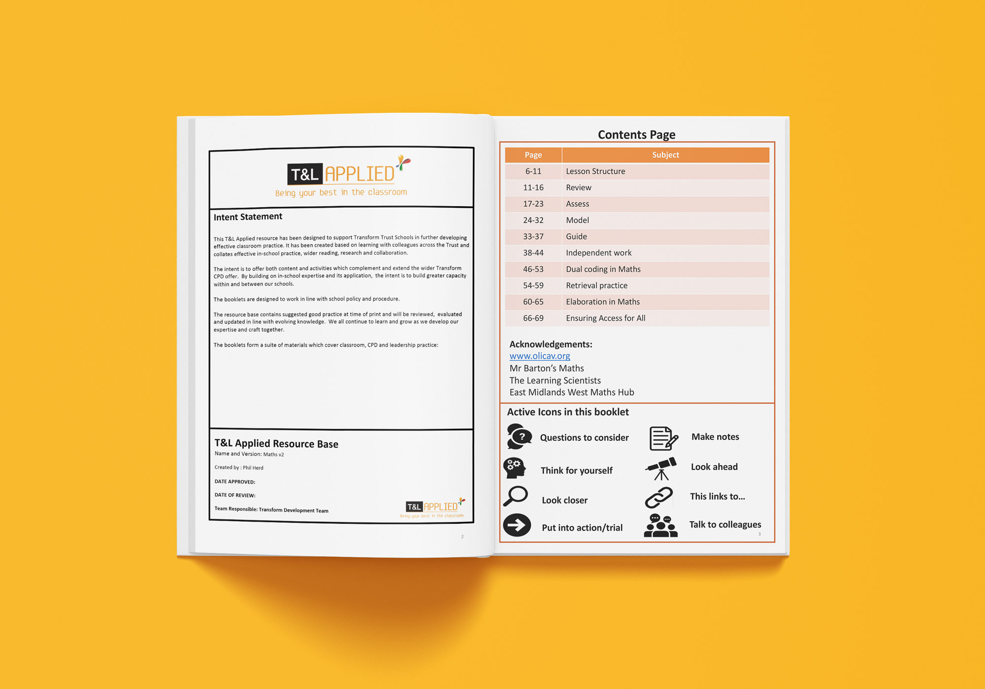 Mathematics Workbook Transform Trust Contents Page