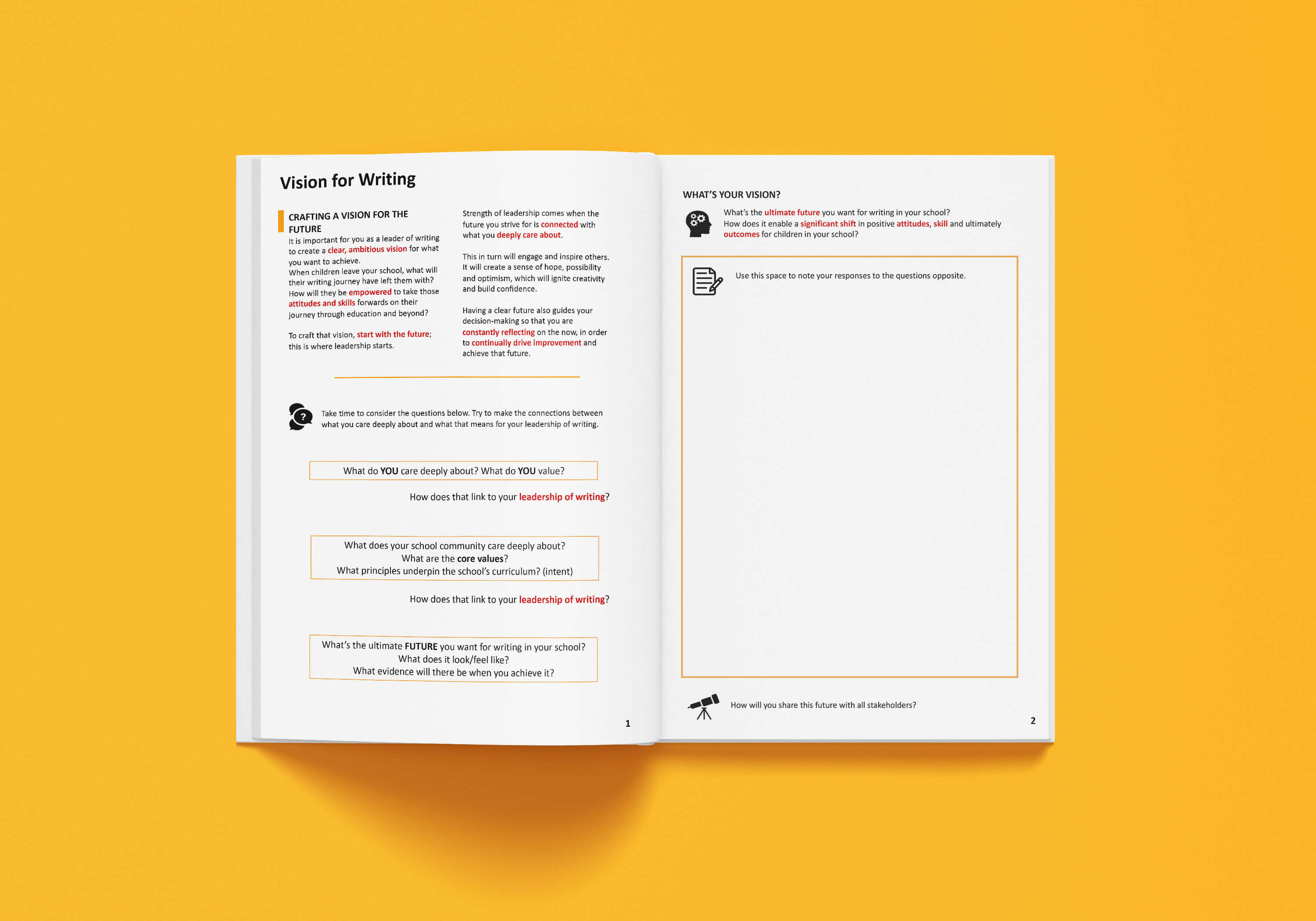 Writing Leadership Booklet - Transform Applied Teaching Learning Workbook: Example Section On Vision