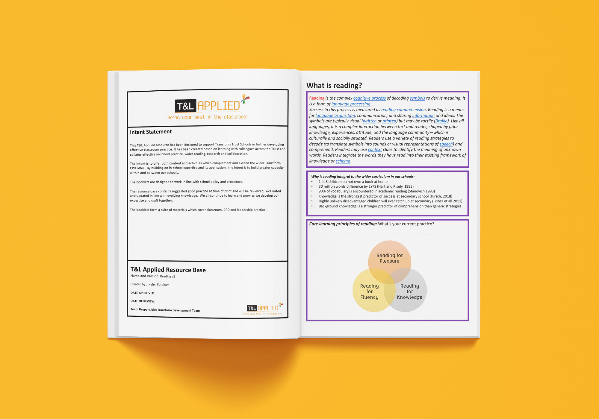Reading Workbook - Transform Applied Teaching & Learning Intent Statement