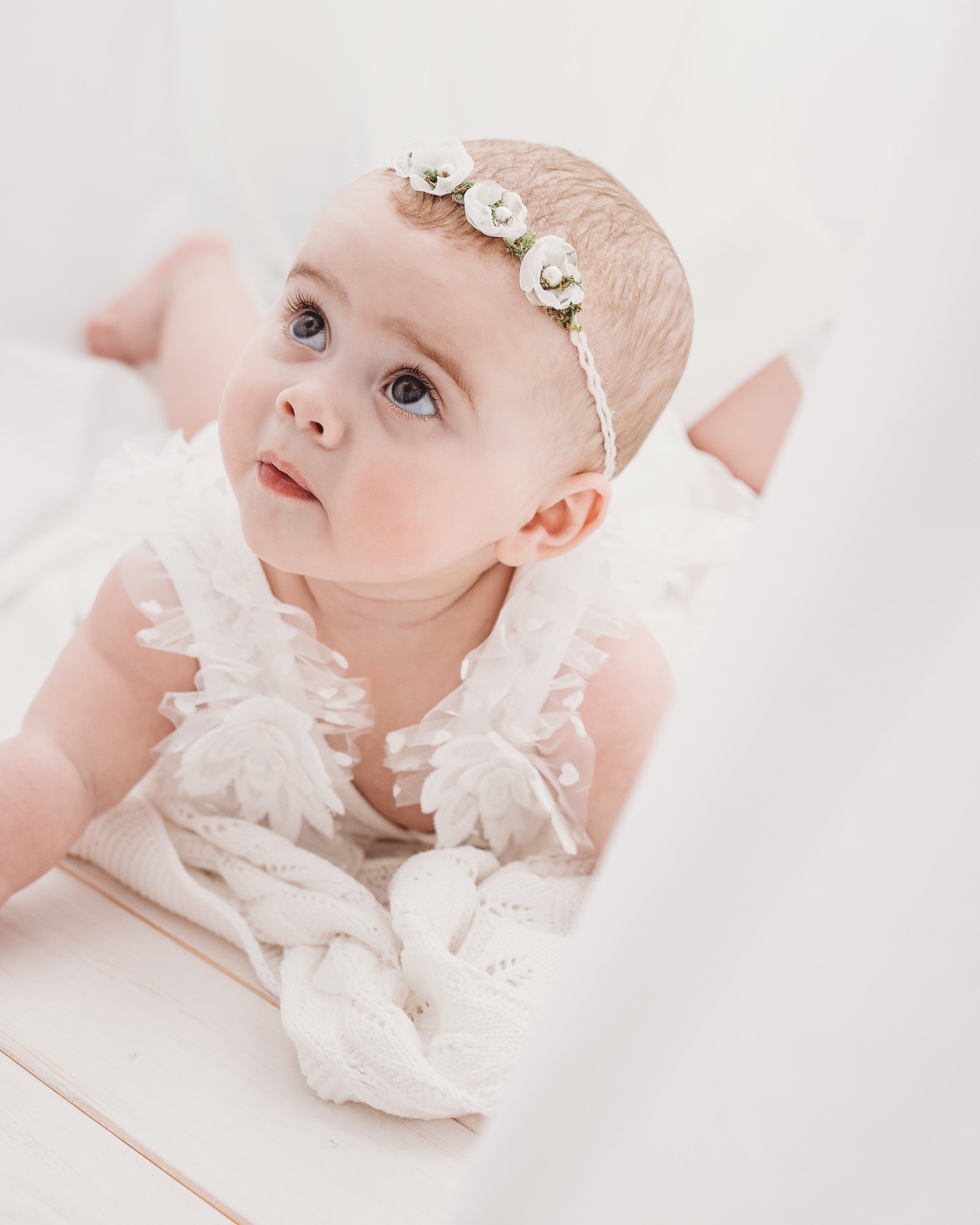 white sitter session baby girl