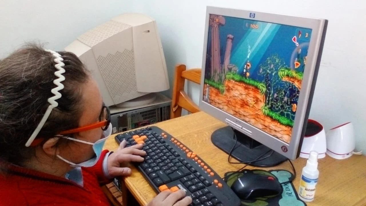 Girl using a computer at Fairhaven School
