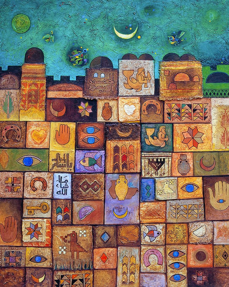 Sliman Mansour painting, 'Jerusalem Heritage'