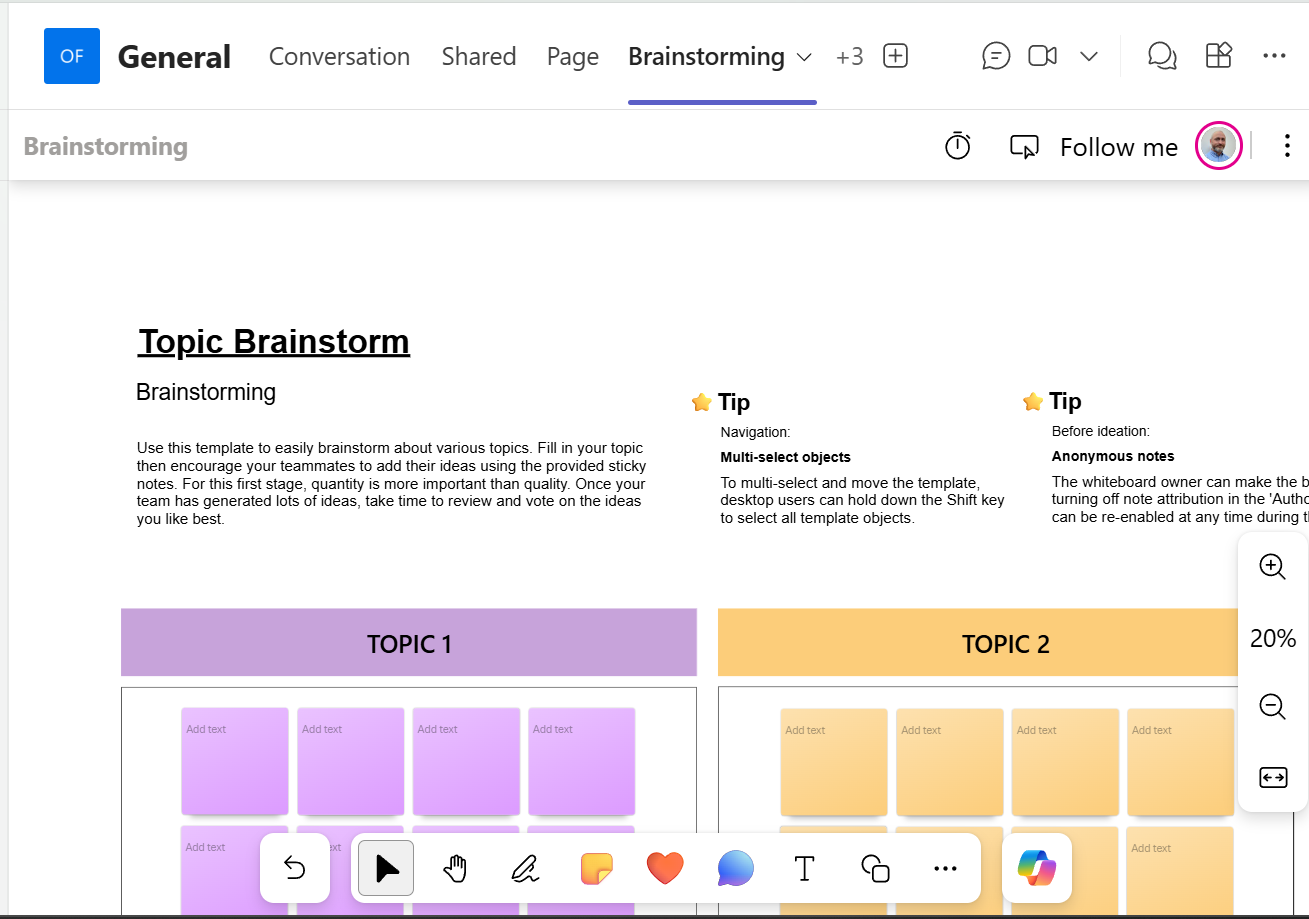 A screenshot of the Whiteboard interface in Teams