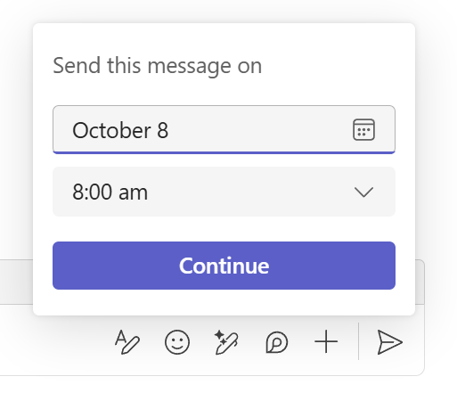 A screenshot of the Teams option to schedule send a message