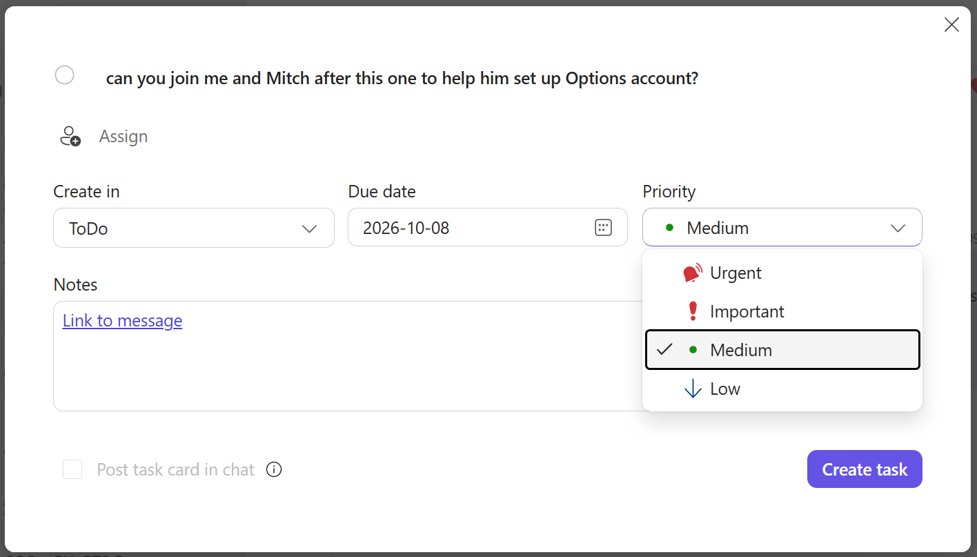 A screenshot of adding a task in Planner