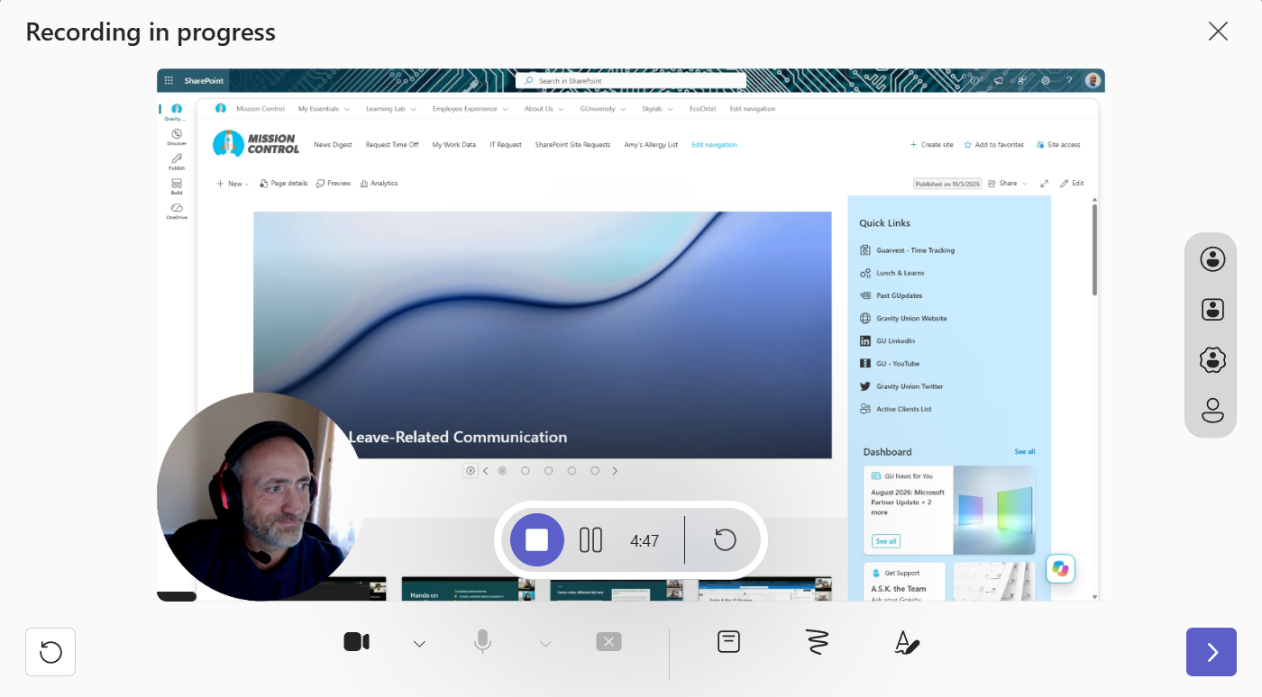 A screenshot of a screen being shared on Teams with the speaker inside a circle on the lower left of the screen