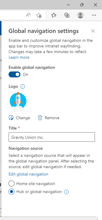 Navigate Setting SharePoint Online navigation updates: hubs and Home sites — Gravity Union